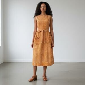 Vintage 1960’s Handmade Tangerine Cotton Wrap Dress, Medium